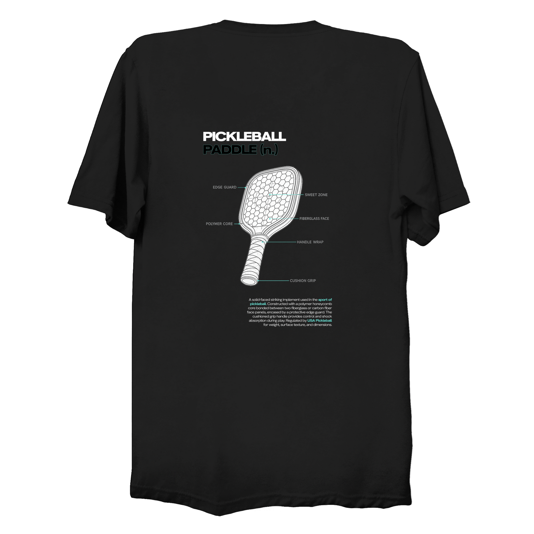Pickleball paddle blueprint t-shirt back design in black
