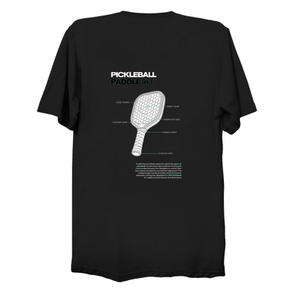 Pickleball paddle blueprint t-shirt back design in black