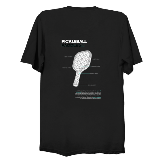 Pickleball paddle blueprint t-shirt back design in black