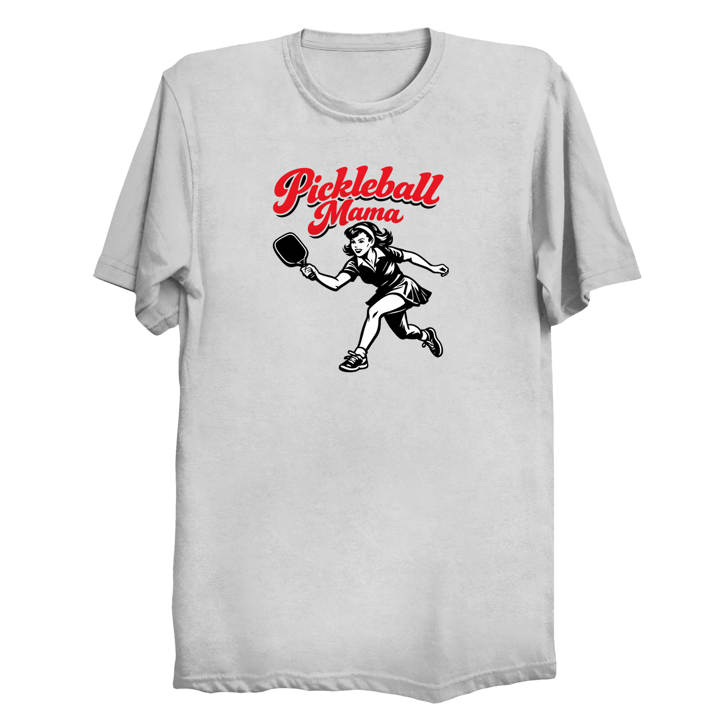 Pickleball Mama retro graphic t-shirt front design in white