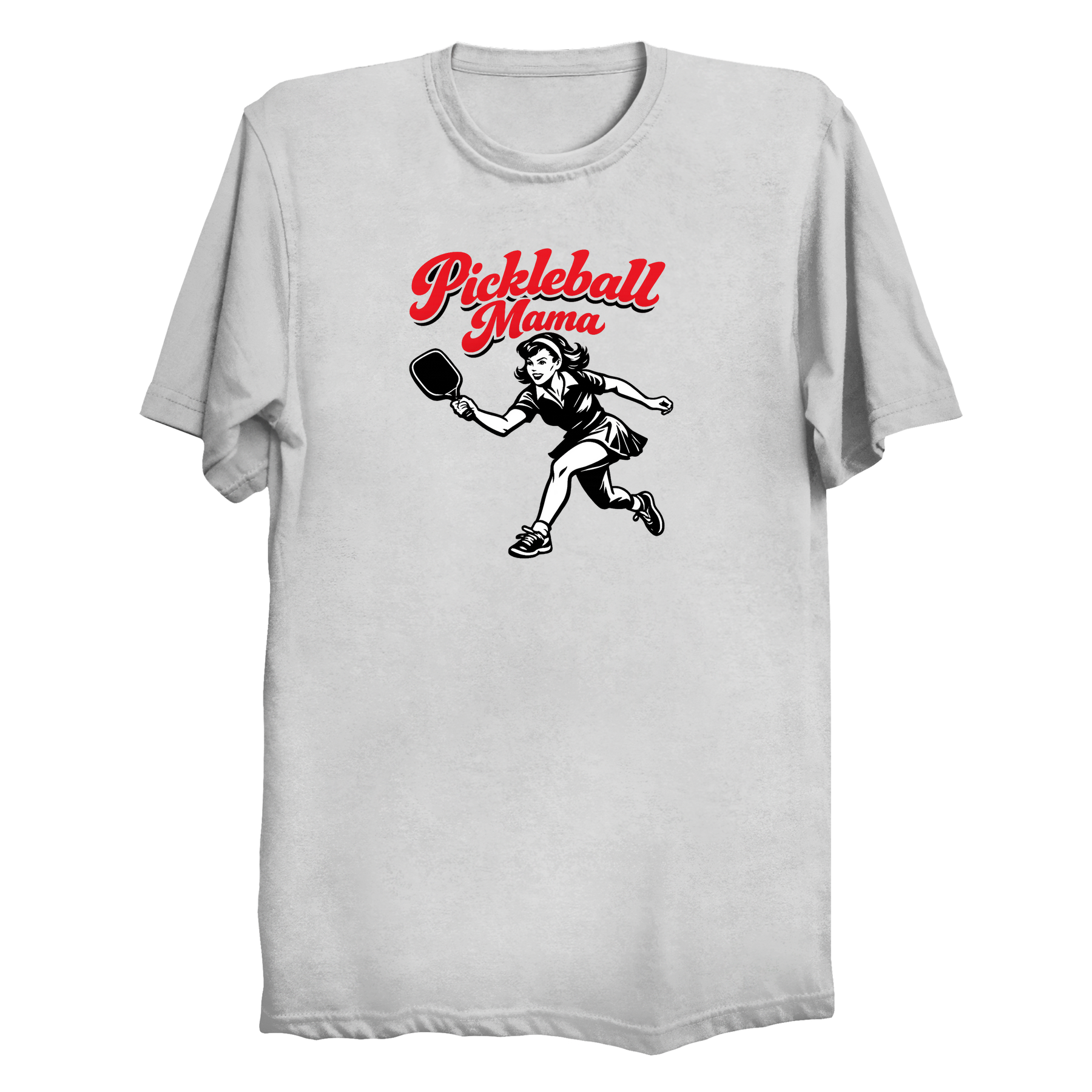 Pickleball Mama retro graphic t-shirt front design in white