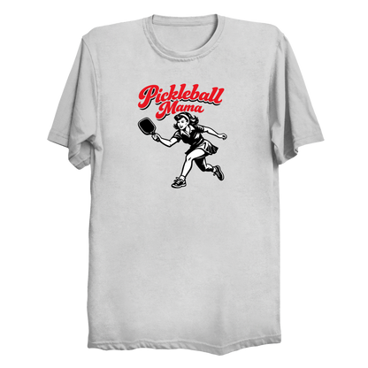 Pickleball Mama retro graphic t-shirt front design in white