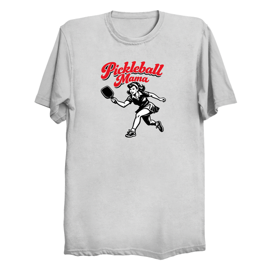 Pickleball Mama retro graphic t-shirt front design in white