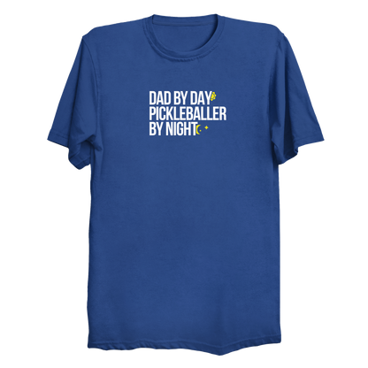 Dad by Day Pickleballer by Night t-shirt front badge design