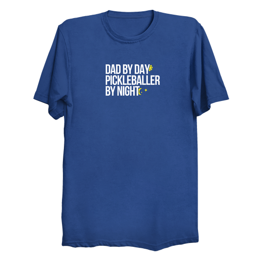 Dad by Day Pickleballer by Night t-shirt front badge design