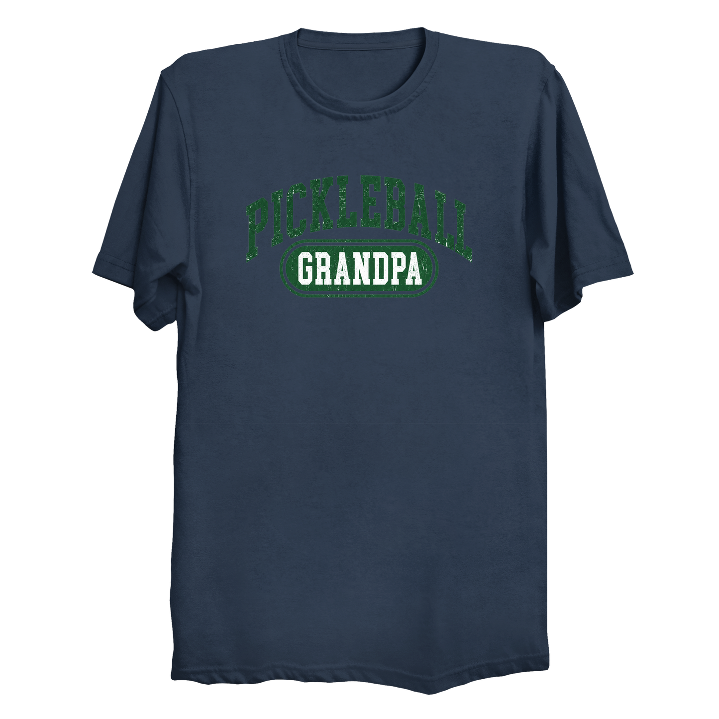 Pickleball Grandpa collegiate t-shirt front design in navy and white