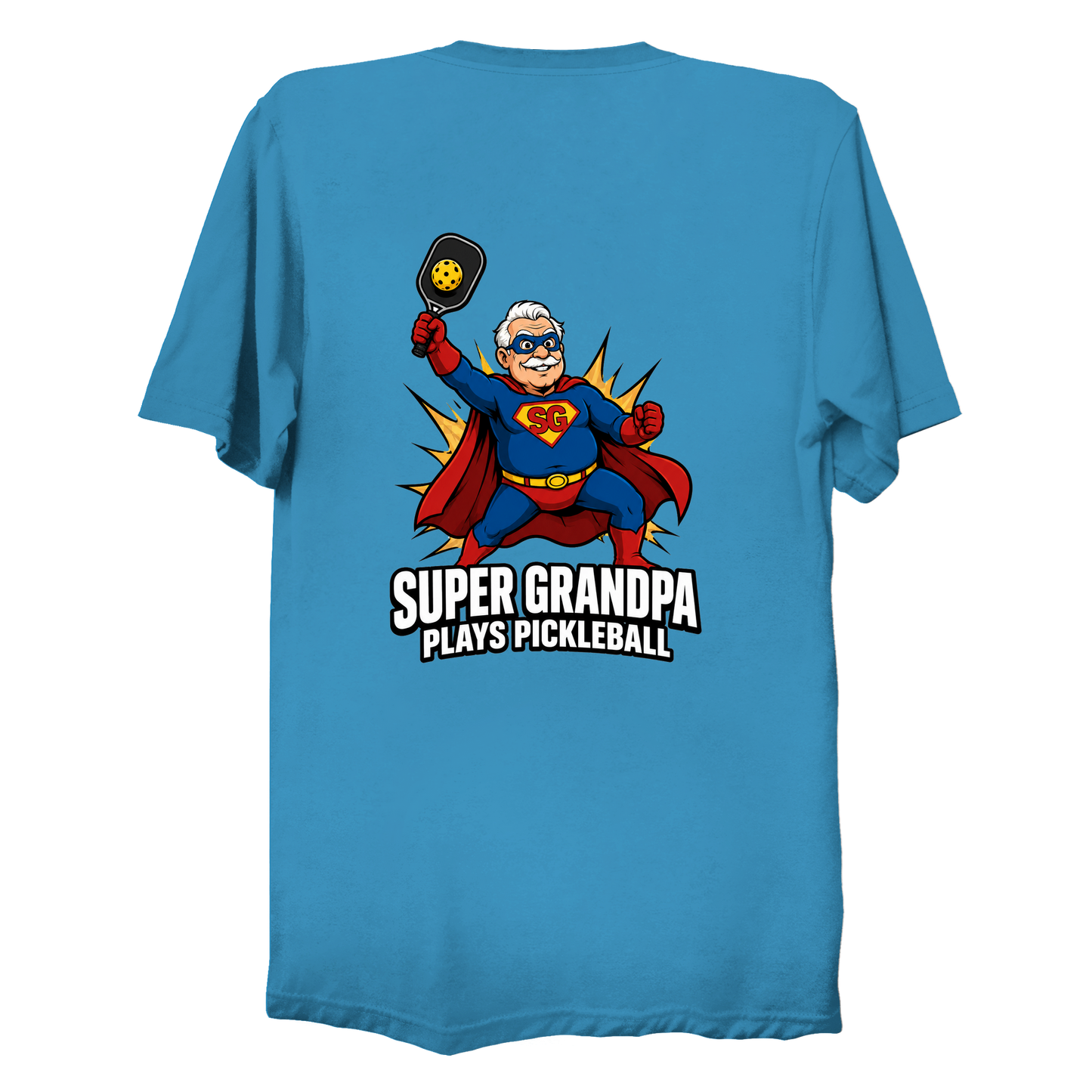 Super Grandpa Plays Pickleball t-shirt back superhero graphic design