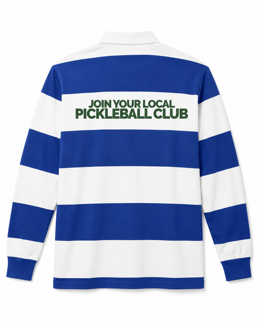 Join Your Local Pickleball Club rugby polo back design on white background