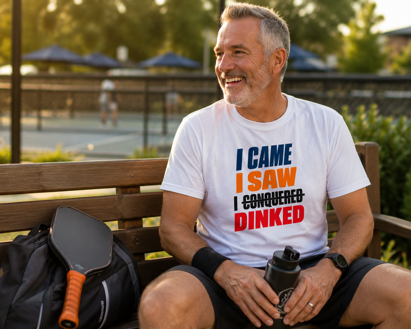 Player with I Came I Saw I Dinked t-shirt in white