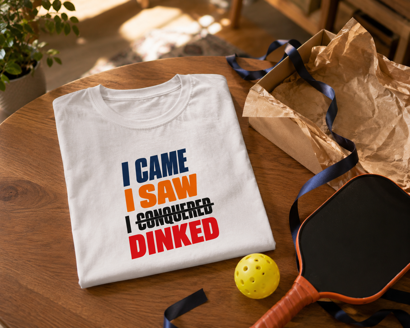I Came I Saw I Dinked funny pickleball t-shirt in white as a gift