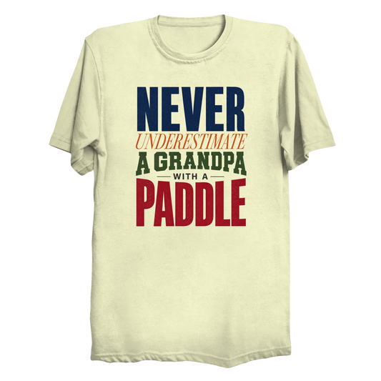 Never Underestimate a Grandpa with a Paddle pickleball t-shirt front typographic design