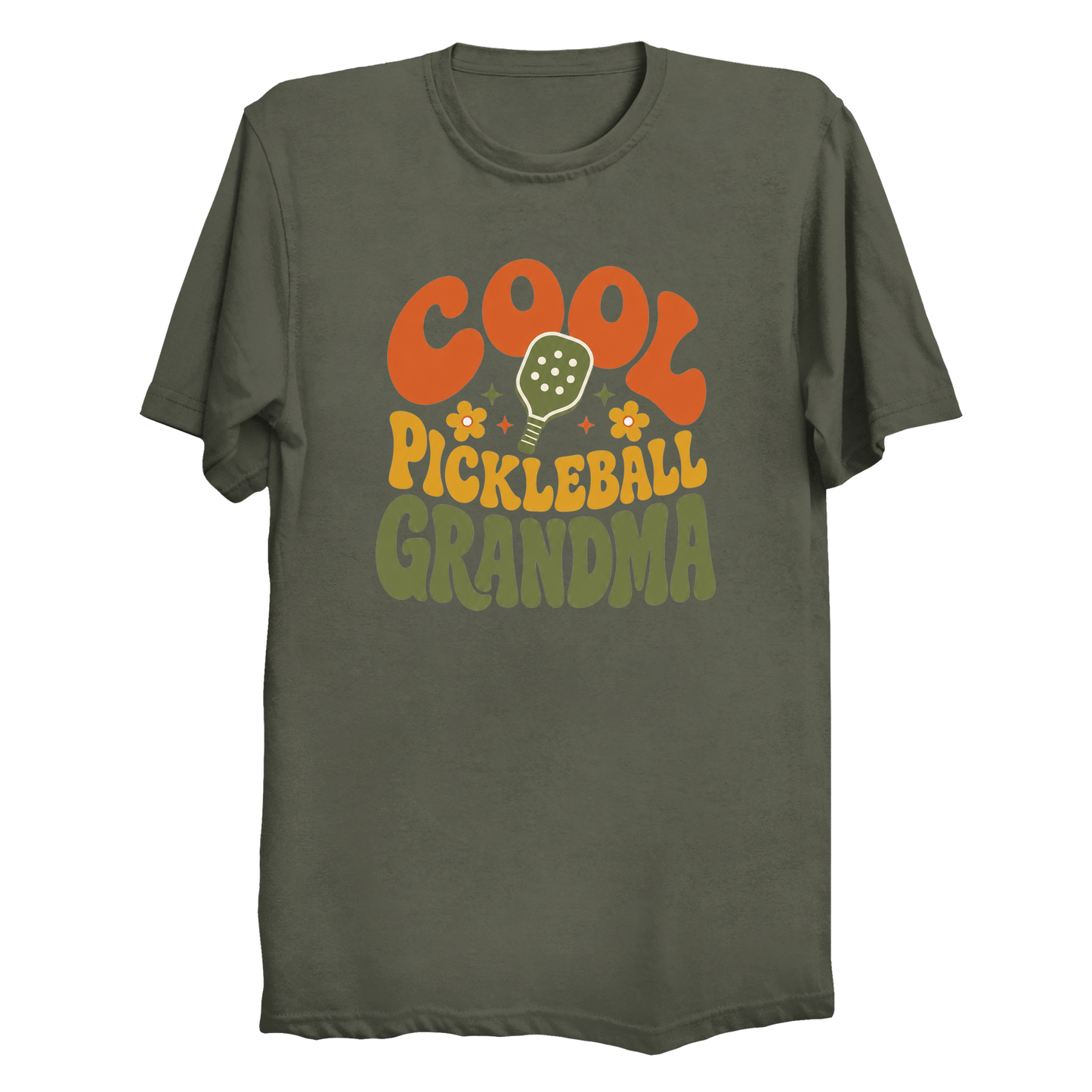 Cool Pickleball Grandma retro 70s groovy t-shirt front design in black