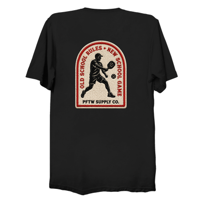Old School Rules vintage badge t-shirt in black - pickleball gift