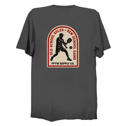 Old School Rules vintage badge t-shirt in charcoal grey - pickleball gift