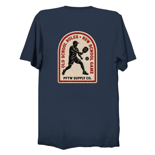 Old School Rules vintage badge t-shirt in navy - pickleball gift