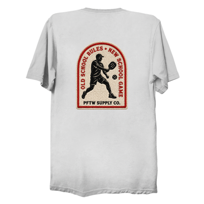 Old School Rules vintage badge t-shirt in white - pickleball gift