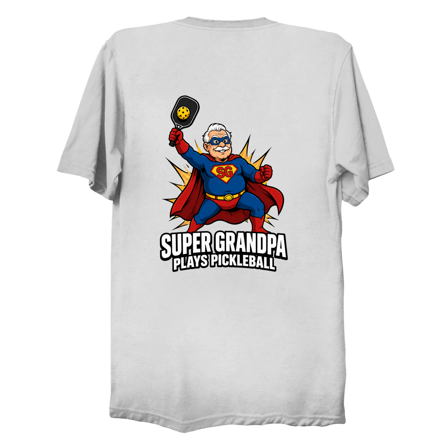 Super Grandpa Plays Pickleball t-shirt back design in White
